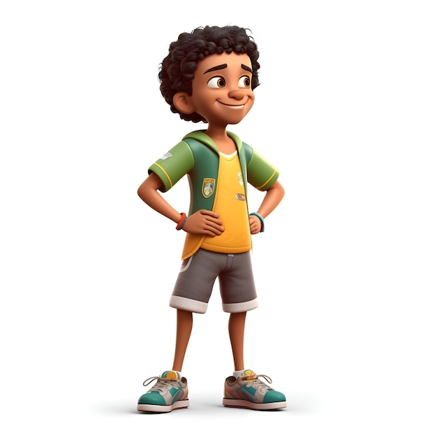 3D Render of a Little Boy with yellow tshirt and shorts