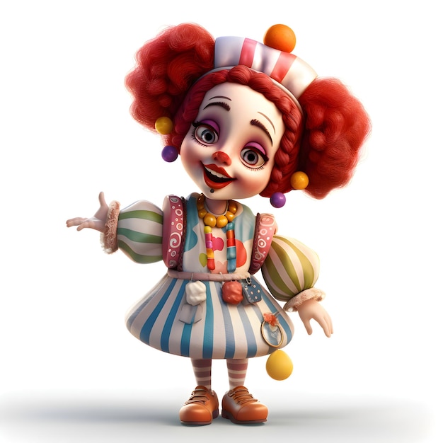 3D Render of a Little clown with easter eggs on white background