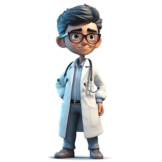 3D Render of Little doctor with stethoscope and bow tie