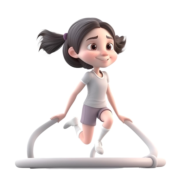 트레드밀 위에서 달리는 어린 소녀의 3D 렌더링
