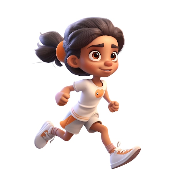 3D Render of a Little Girl running with a smile on her face