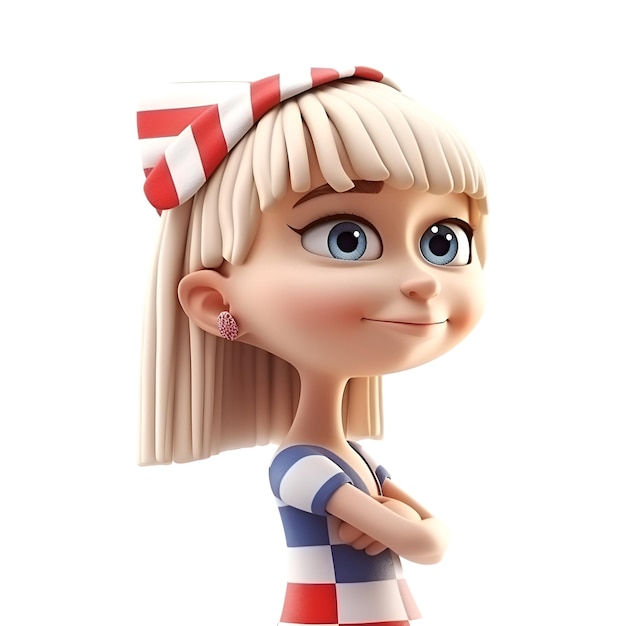 머리에 미국 국기가 있는 어린 소녀의 3D 렌더링
