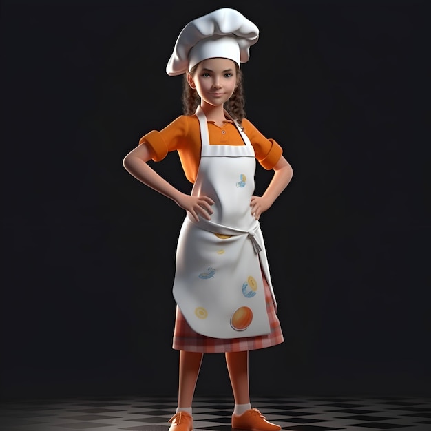 3D Render of a Little Girl with apron and chef hat