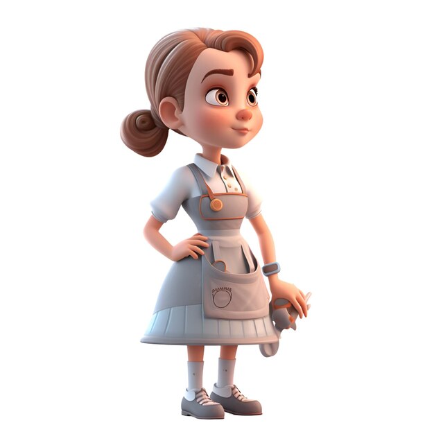3D Render of a Little Girl with apron and stethoscope
