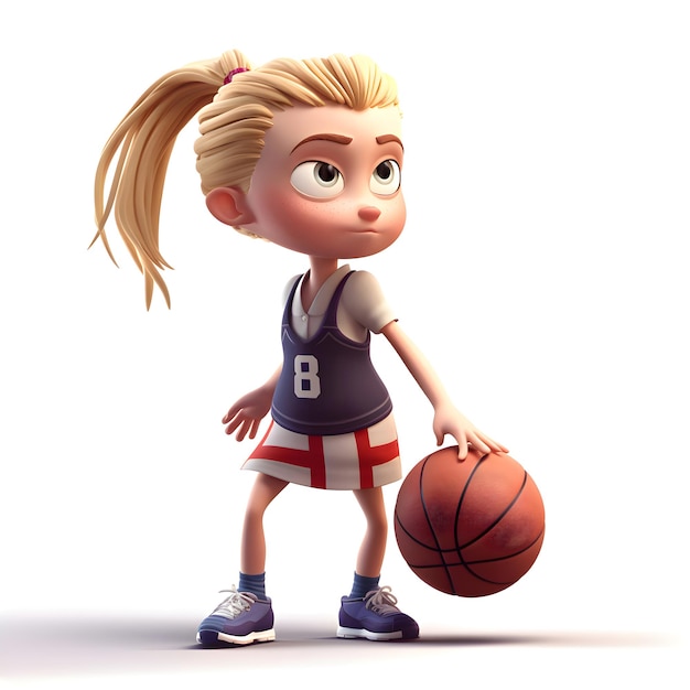 3D Render of a Little Girl with Basketball on a white background