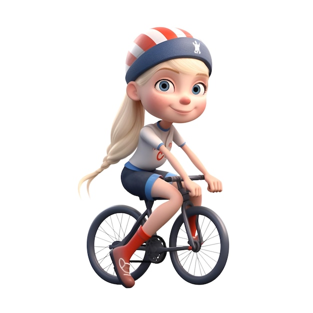 白い背景に自転車を乗せた小さな女の子の3Dレンダリング