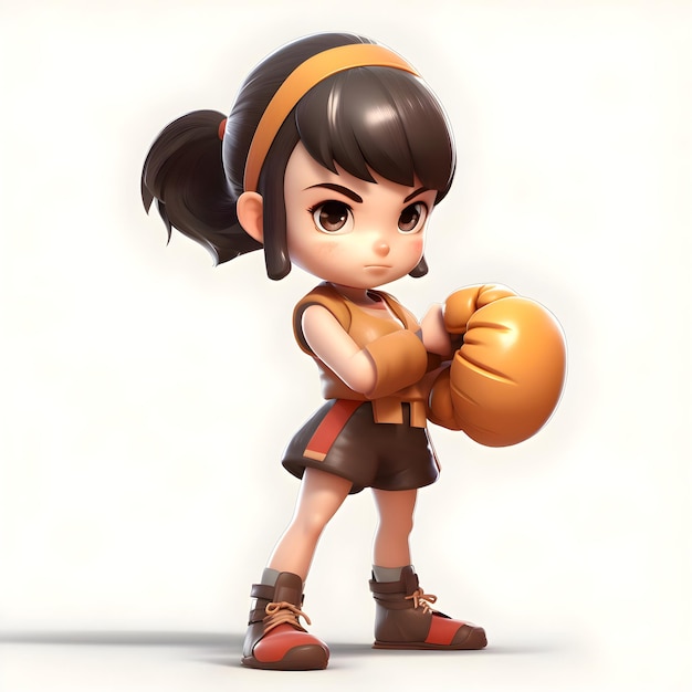 3D Render of a Little Girl with boxing gloves on white background