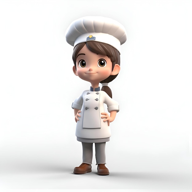 3D Render of Little Girl with chef hat and white coat