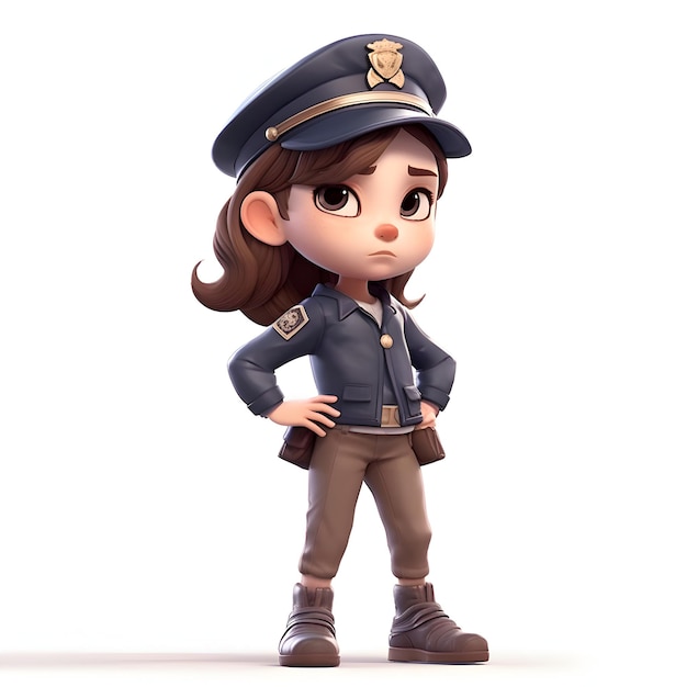 Rendering 3d di una bambina con il costume da poliziotta