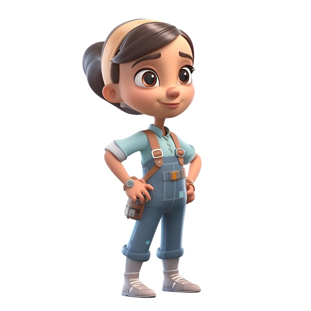 3D Render of a Little Girl with Dungarees and Blue Jeans