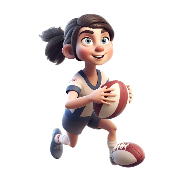 3d Render of Little Girl with football Isolated white background