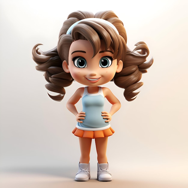 3D Render of Little Girl with hair roll in ponytail pose