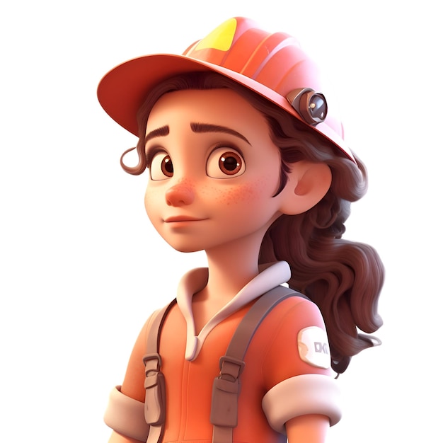 3D Render of a Little Girl with Hard Hat and Construction Helmet