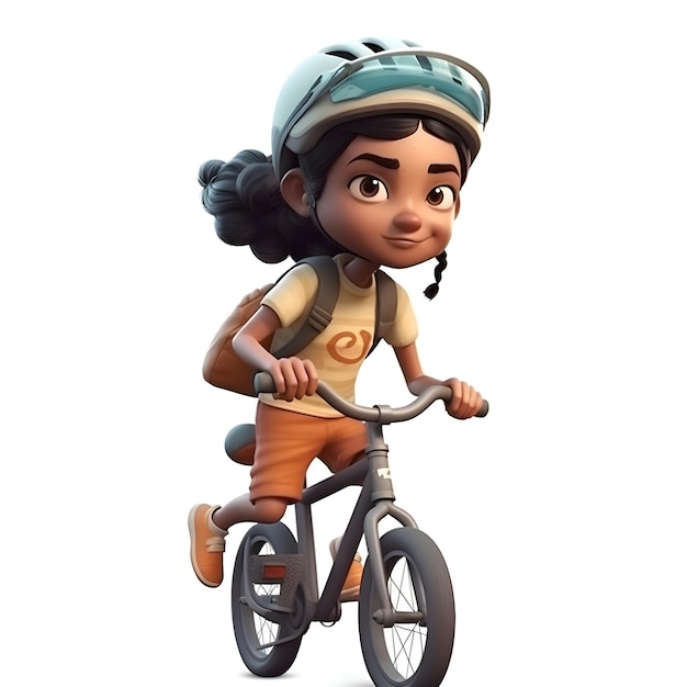 3D Render of a Little Girl with helmet riding a bicycle