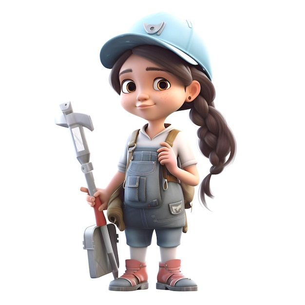 3D Render of a Little Girl with a Plumber's Tools