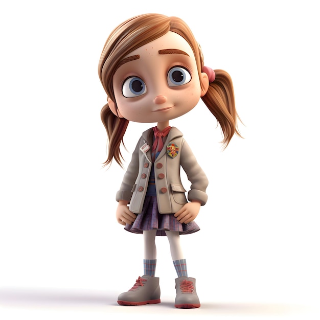 3D Render of a Little Girl with Raincoat and Sneakers