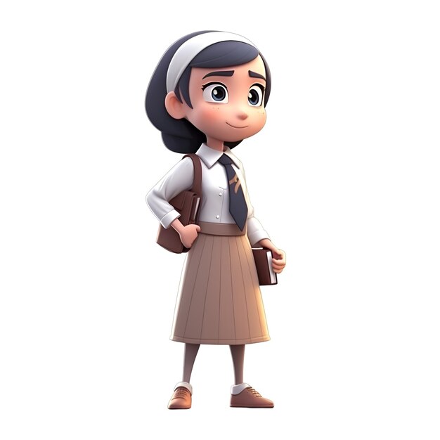 3D Render of Little Girl with school uniform with clipping path