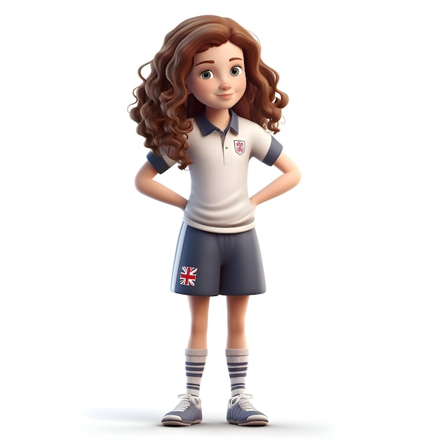 3D Render of a Little Girl with soccer uniform on white background