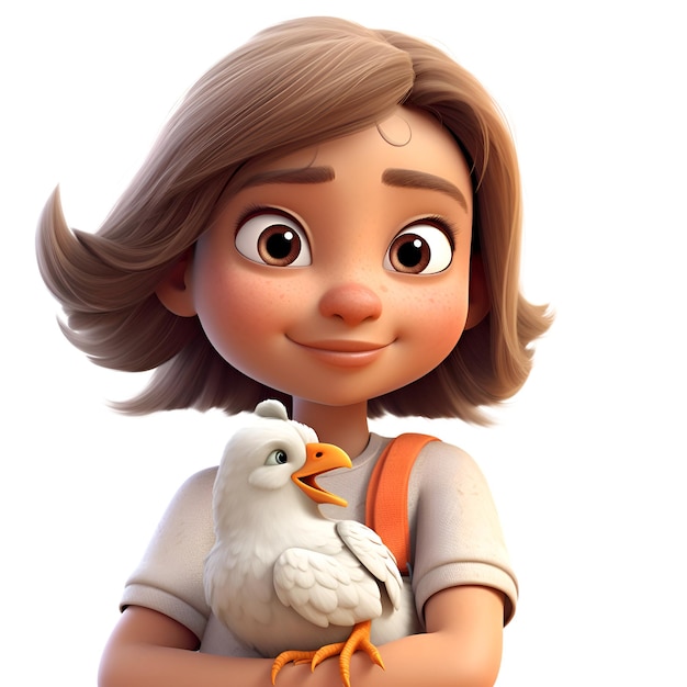 3D Render of Little Girl with a white dove on her shoulder