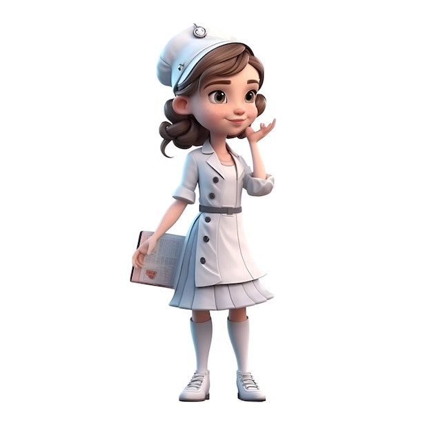 3D Render of Little Nurse with notepad and stethoscope