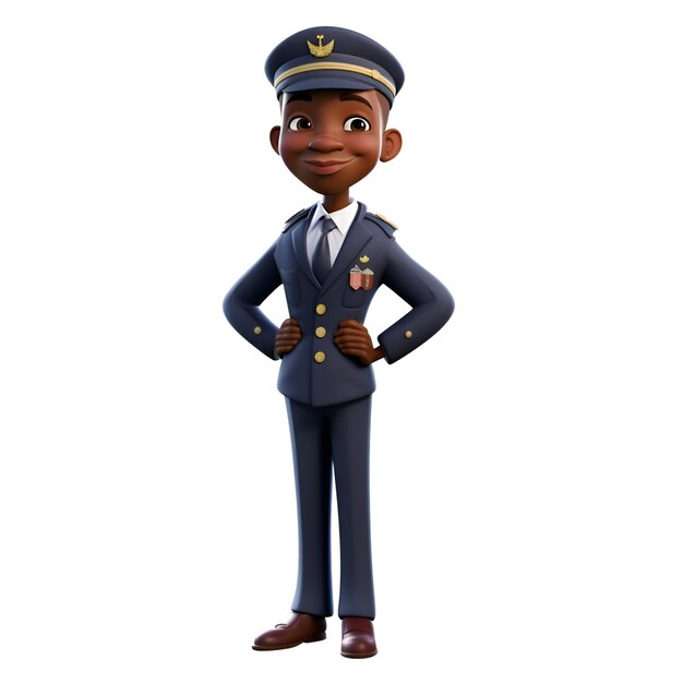 3D Render of Little Police Boy with Captain's cap and uniform