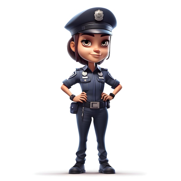 3D Render of Little Police Girl with police hat on white background