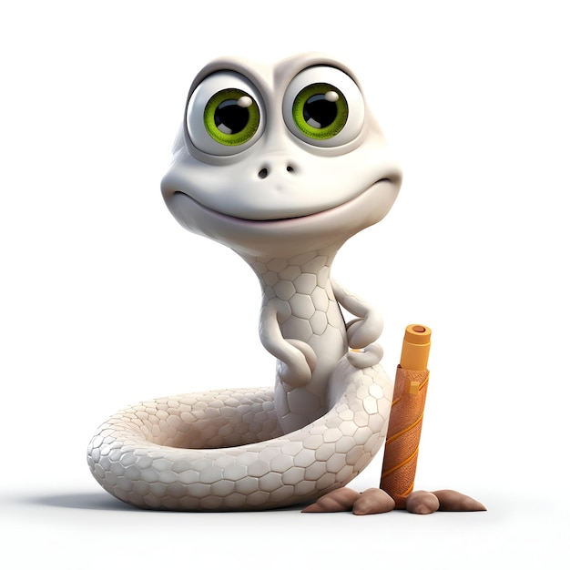 Premium AI Image  3D Render of a Little Snake cartoon character with a  cigar on white background