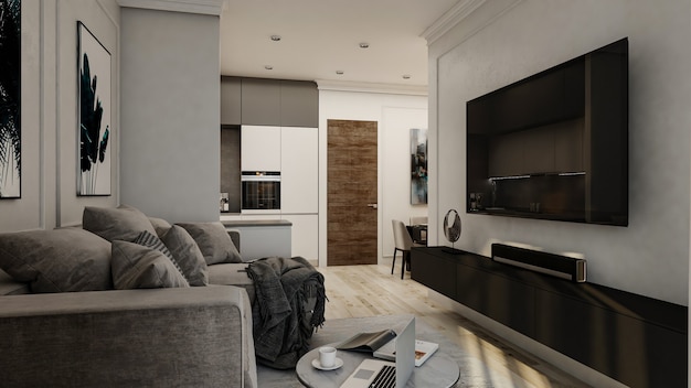 Rendering 3d interno soggiorno