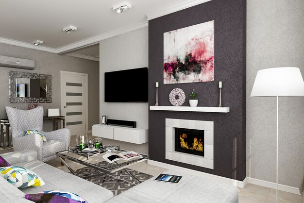 3d render. Living room interior.