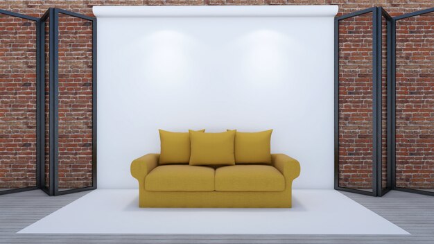 3d render of living room and mockup in studio