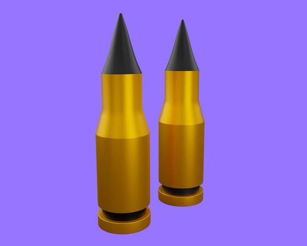 Photo 3d render of long gun caliber ammunition icon. military concept.