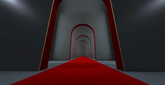 3d render of a long tunnel with arches