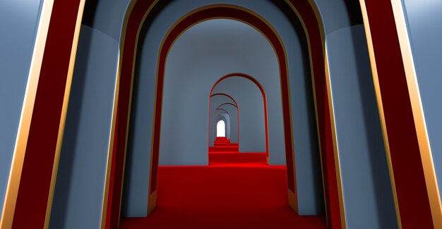 3d render of a long tunnel with arches