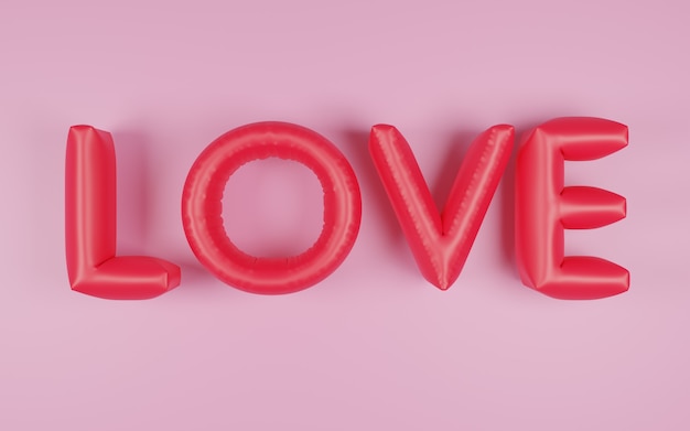 3d render Love foil balloons letters