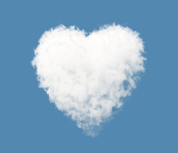 3d render Love symbol white cloud isolated on blue background