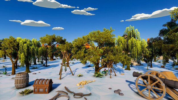 3D レンダーローポリゴンの背景とモックアップの風景canva風景