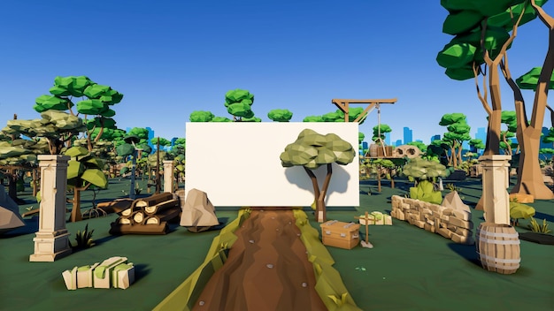 3D レンダーローポリゴンの背景とモックアップの風景canva風景
