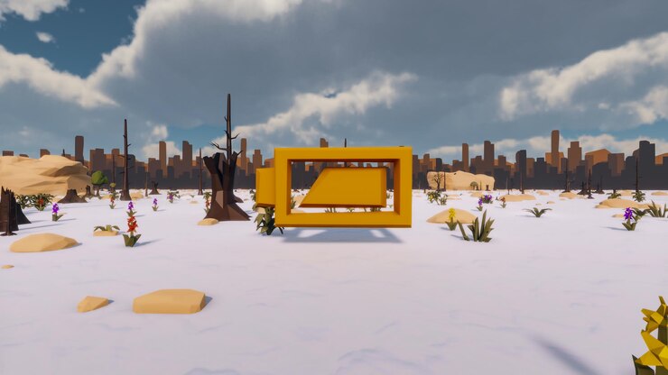 Photo 3d render low polygon background with natural landscape scenery and icon of yellow battery