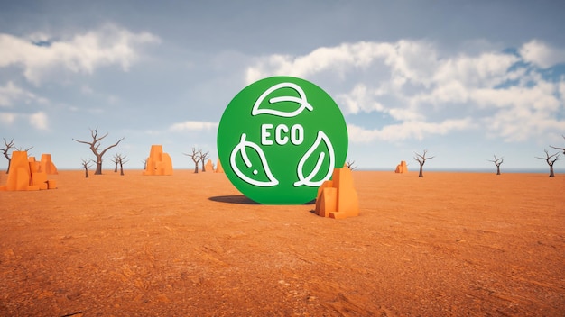 3D Render low Polygon eco icon in center with environment in background