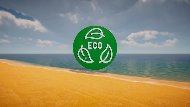 3D Render low Polygon eco icon in center with environment in background