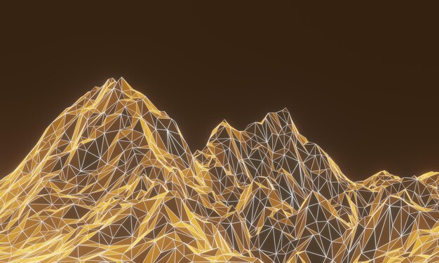 Photo 3d render low polygon grid mountain