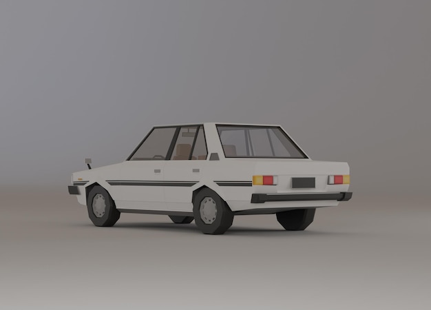 3D Render Lowpoly Geometry Veelhoek Witte Sedan Auto