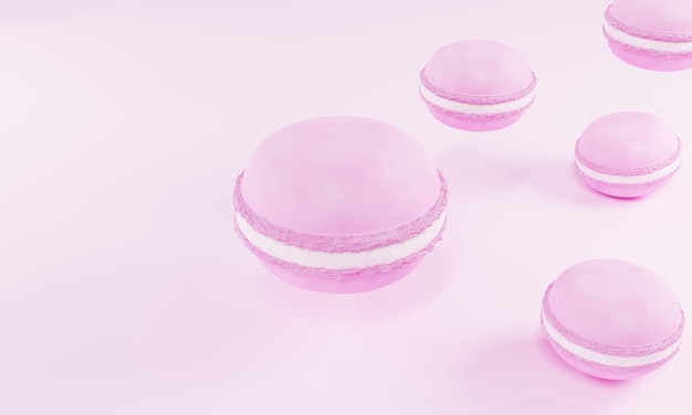 3D render macarons op een roze achtergrond 3d verticale illustratie