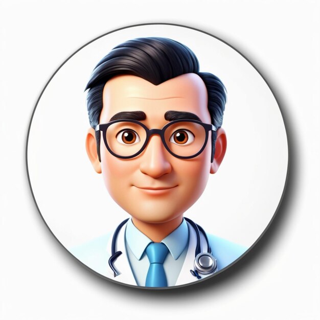 Photo 3d render man doctor avatar round sticker with cartoon character face user id thumbnail modern