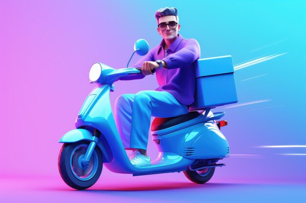 3D Render Man Riding Scooter Motorcycle Online Delivery Concept gecreëerd Generative Ai