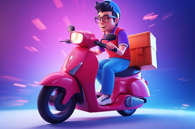 3D Render Man Riding Scooter Motorcycle Online Delivery Concept gecreëerd Generative Ai