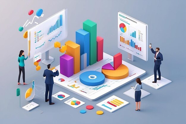 3d render marketing analytics and development illustration taking part in business activities