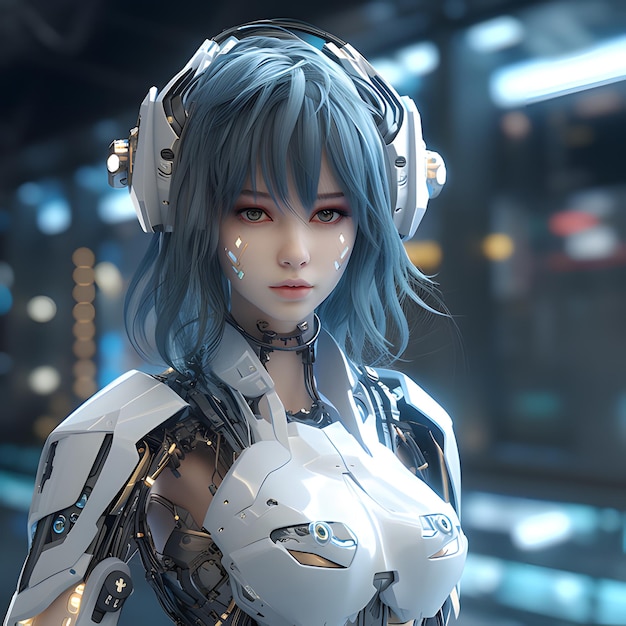 Premium Photo  3d render of mecha robot anime girl