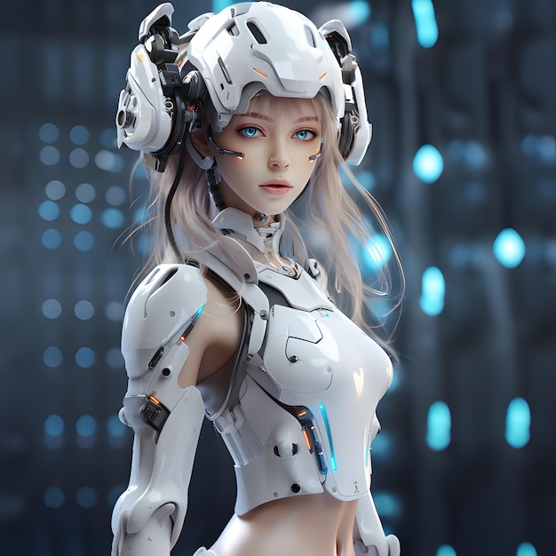 Photo 3d render of mecha robot anime girl