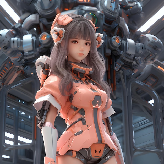 3d render of Mecha robot anime girl